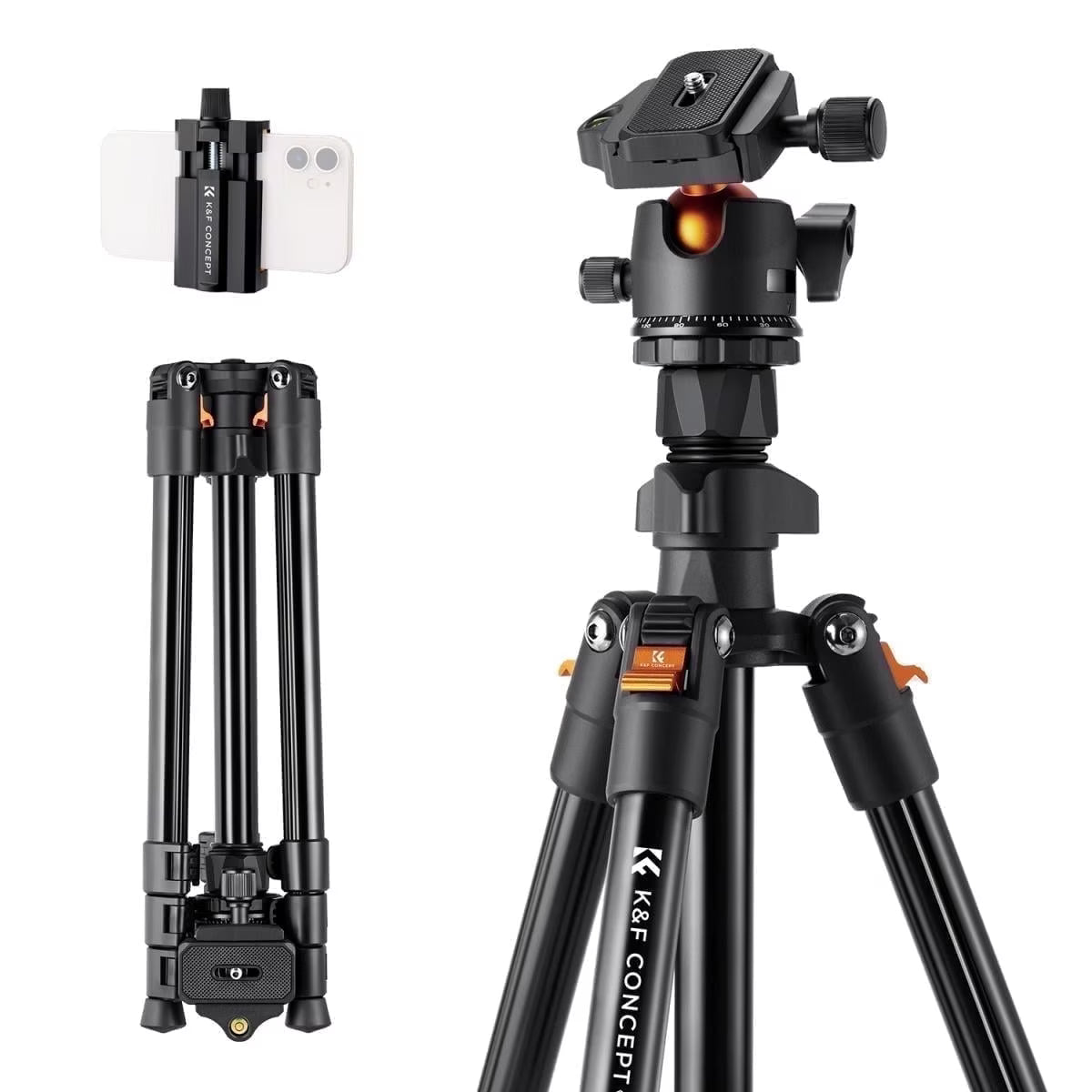 Lightweight Aluminum Camera Tripod 64 Inch with 360 Degree Ball Head for DSLR & Video Recording