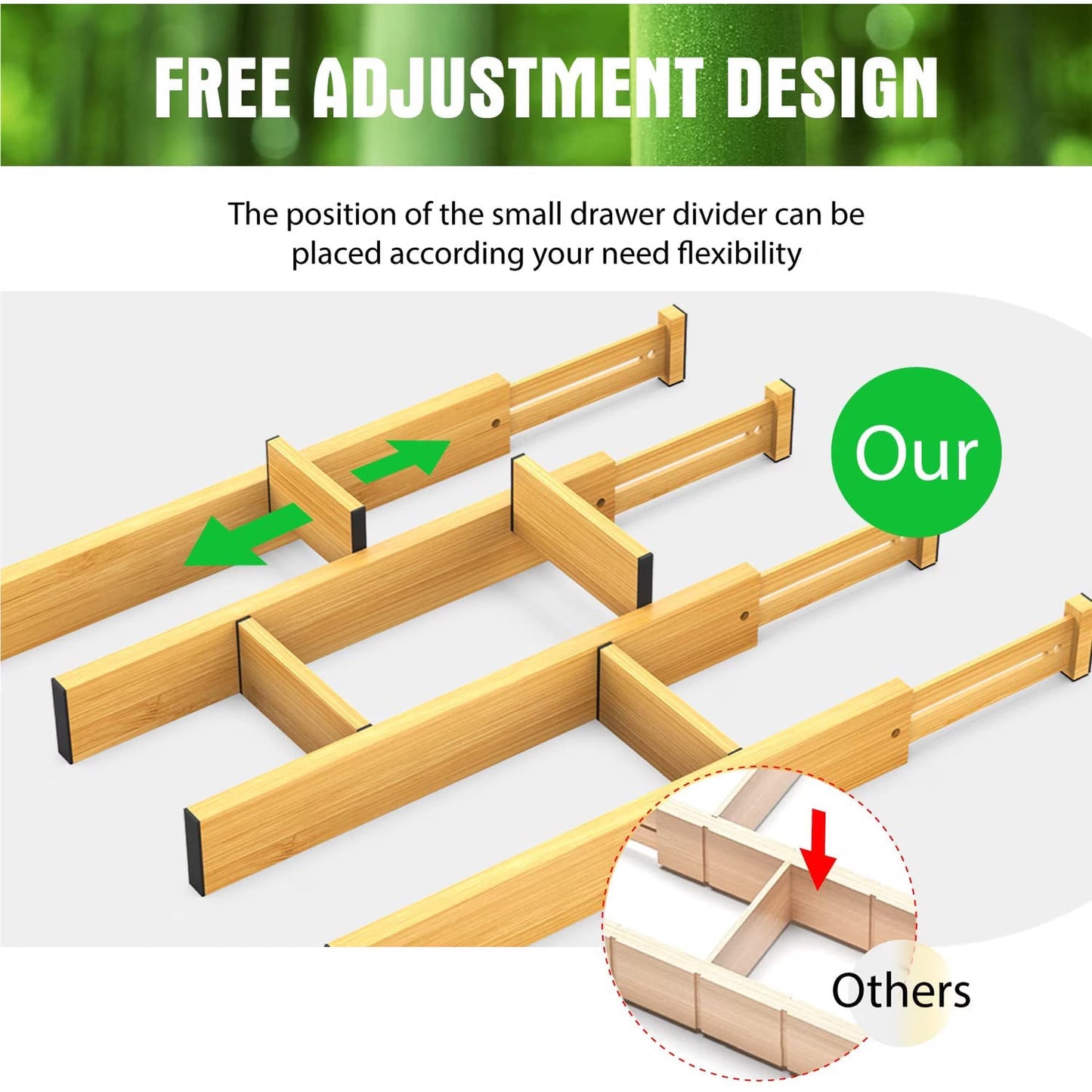 ANTOWIN Expandable Bamboo Drawer Dividers – Adjustable Drawer Organizer Separators for Kitchen, Clothes & Tools