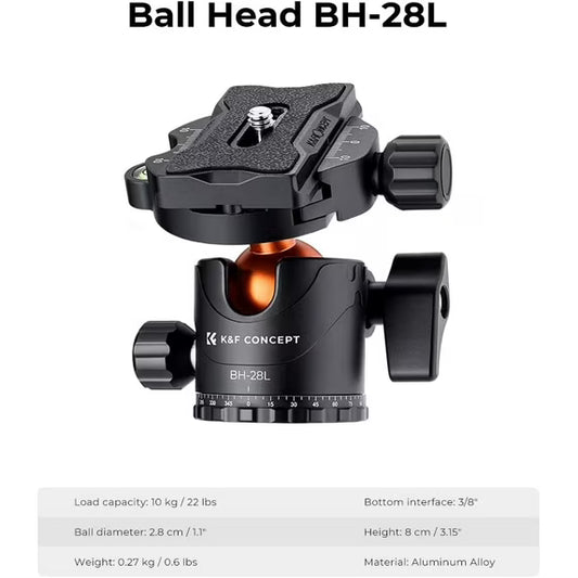 73" Aluminum Camera Tripod with 360° Ball Head, DSLR Tripod with Quick Release Plate & Monopod