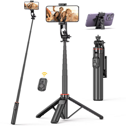 52" Extendable Selfie Stick Tripod with Wireless Remote and 360° Rotatable Phone Holder for Vlogging