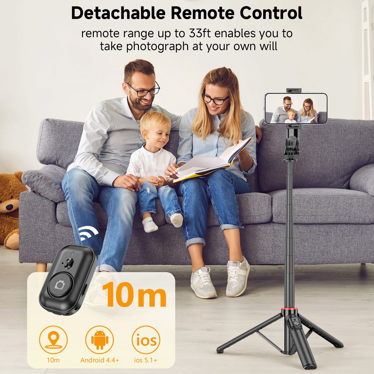 52" Extendable Selfie Stick Tripod with Wireless Remote and 360° Rotatable Phone Holder for Vlogging