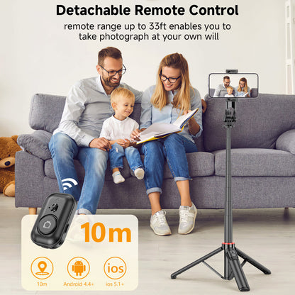 52" Extendable Selfie Stick Tripod with Wireless Remote and 360° Rotatable Phone Holder for Vlogging