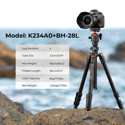 Lightweight Aluminum Camera Tripod 64 Inch with 360 Degree Ball Head for DSLR & Video Recording