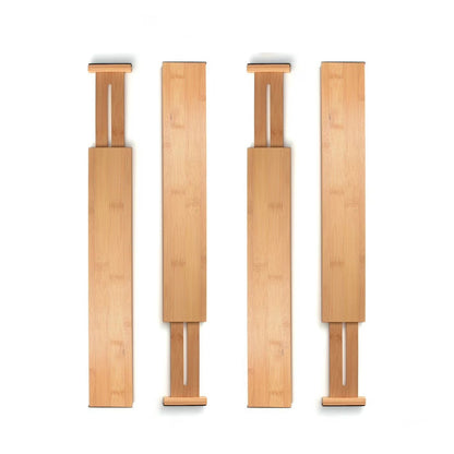 Bamboo Drawer Dividers 4 Pack – Adjustable Drawer Organizer Separators for Kitchen, Dresser & Storage