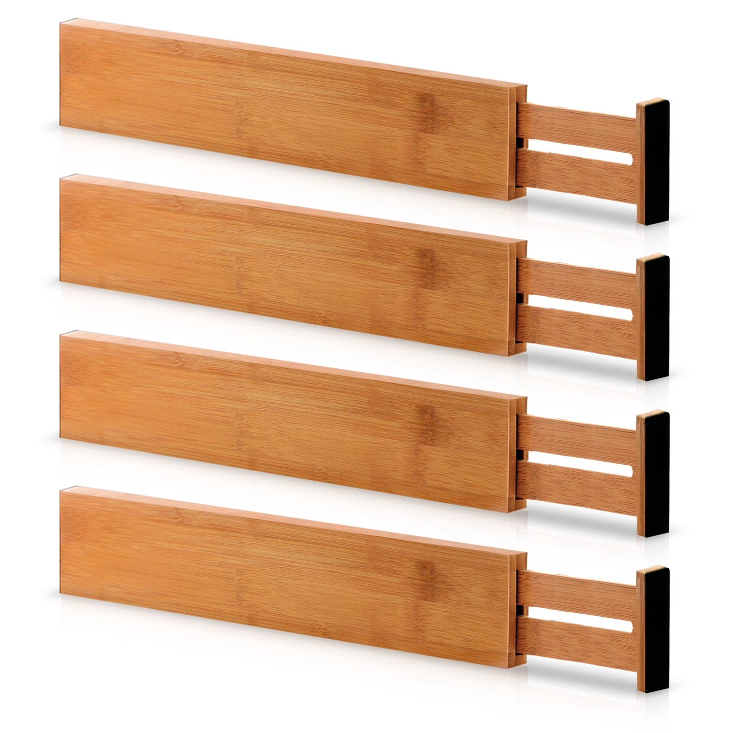 Bamboo Drawer Dividers 4 Pack – Adjustable Drawer Organizer Separators for Kitchen, Dresser & Storage