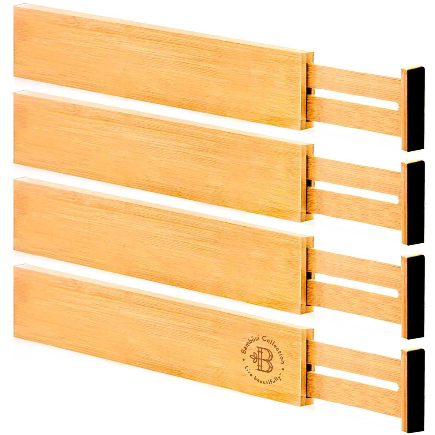 Bamboo Drawer Dividers 4 Pack – Adjustable Drawer Organizer Separators for Kitchen, Dresser & Storage