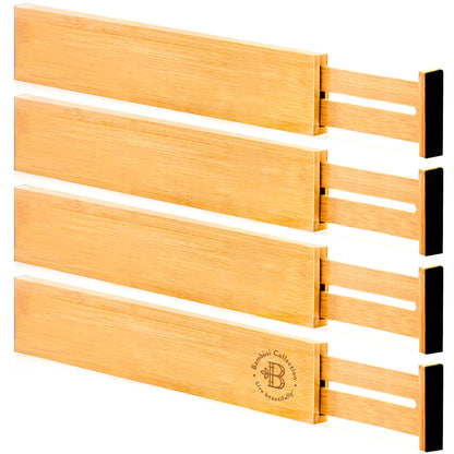 Bamboo Drawer Dividers 4 Pack – Adjustable Drawer Organizer Separators for Kitchen, Dresser & Storage