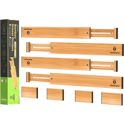 ANTOWIN Expandable Bamboo Drawer Dividers – Adjustable Drawer Organizer Separators for Kitchen, Clothes & Tools