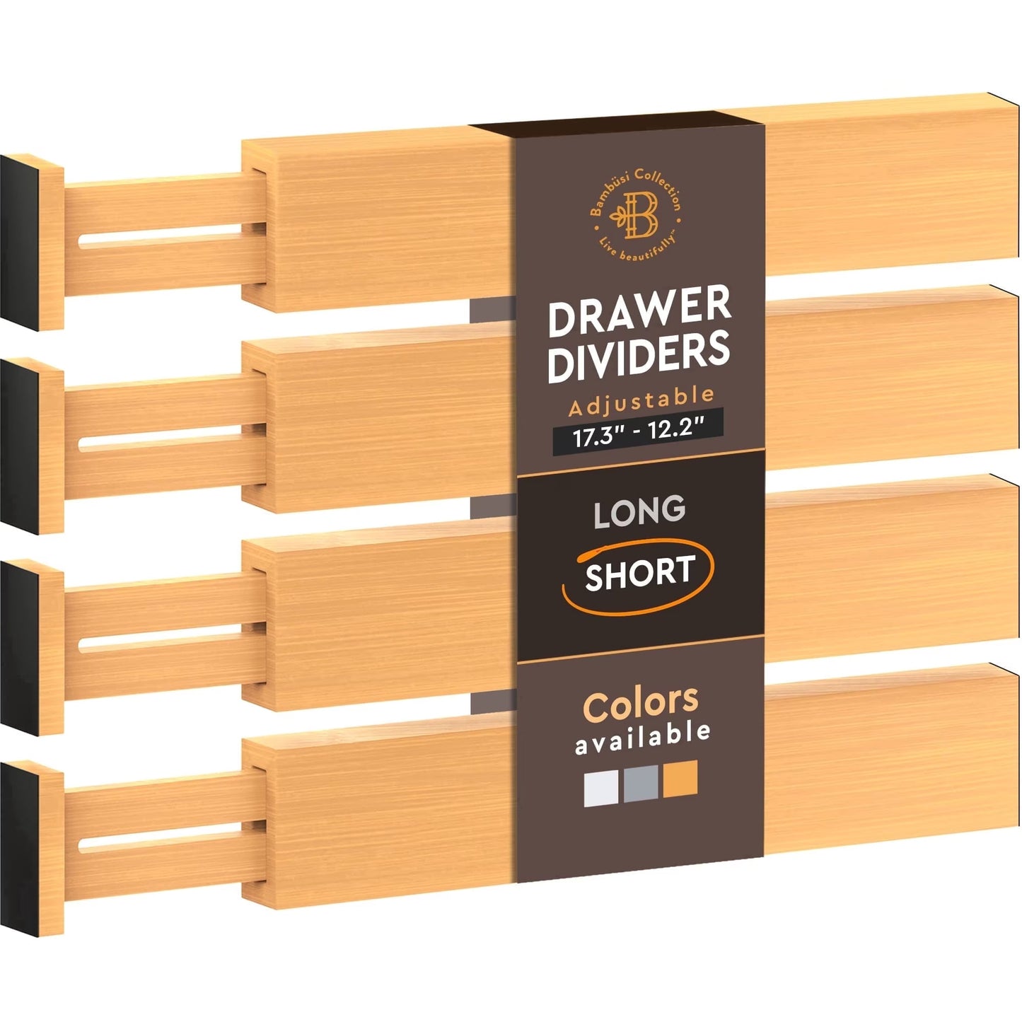 Bamboo Drawer Dividers 4 Pack – Adjustable Drawer Organizer Separators for Kitchen, Dresser & Storage