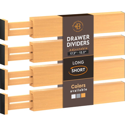 Bamboo Drawer Dividers 4 Pack – Adjustable Drawer Organizer Separators for Kitchen, Dresser & Storage