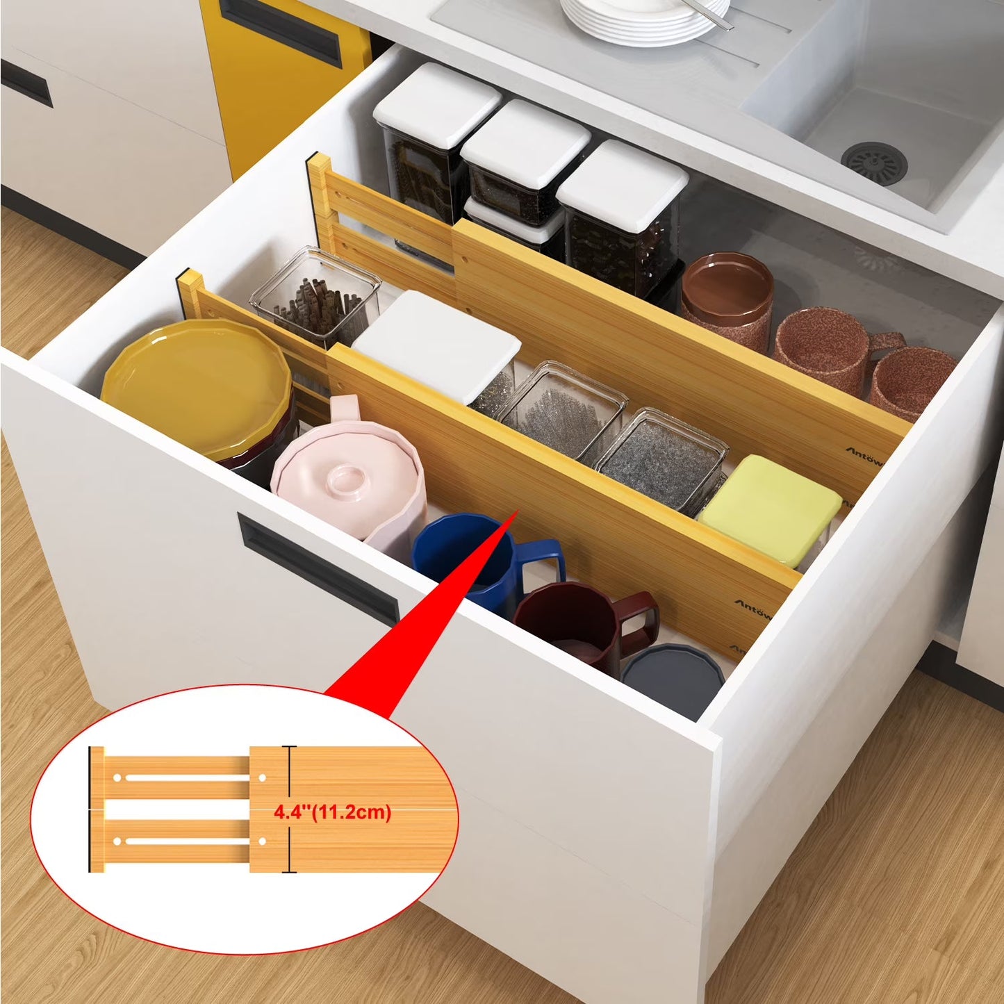 ANTOWIN Expandable Bamboo Drawer Dividers – Adjustable Drawer Organizer Separators for Kitchen, Clothes & Tools