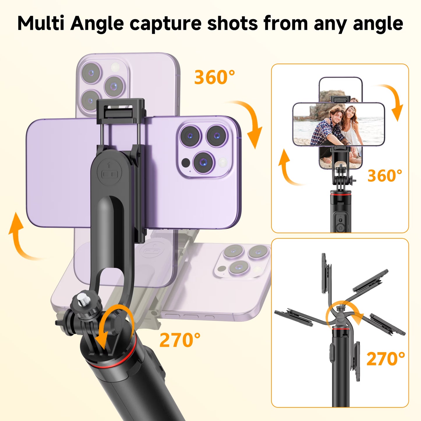 52" Extendable Selfie Stick Tripod with Wireless Remote and 360° Rotatable Phone Holder for Vlogging