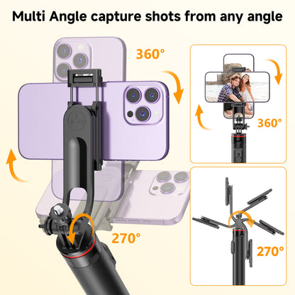 52" Extendable Selfie Stick Tripod with Wireless Remote and 360° Rotatable Phone Holder for Vlogging