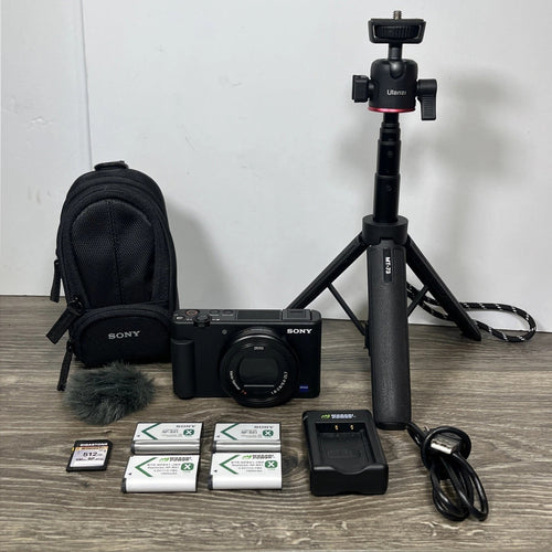 Sony ZV-1 Digital Camera 20.1MP 4K Vlog Zeiss Lens + Stand, Batteries, Charger