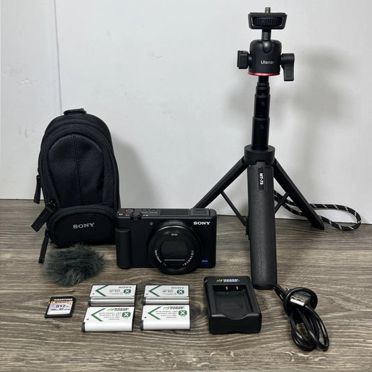 Sony ZV-1 Digital Camera 20.1MP 4K Vlog Zeiss Lens + Stand, Batteries, Charger