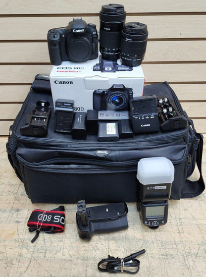 Canon EOS 80D with Canon Zoom Lens 18-55mm & 55-250mm & Accessories