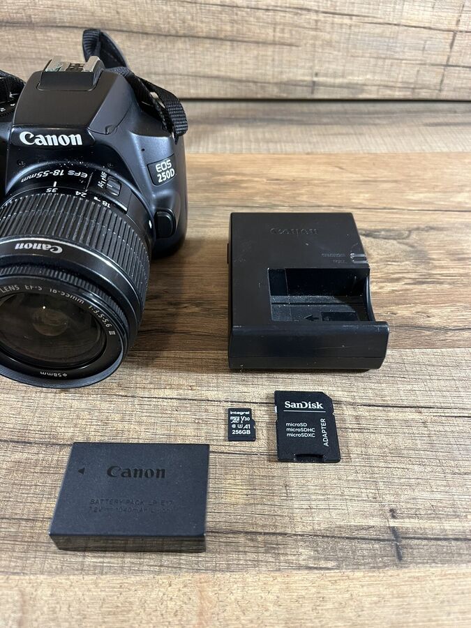 Canon EOS 250D 24.1MP Digital SLR Camera W/ 18-55mm f/3.5-5.6 III Lens & Charger