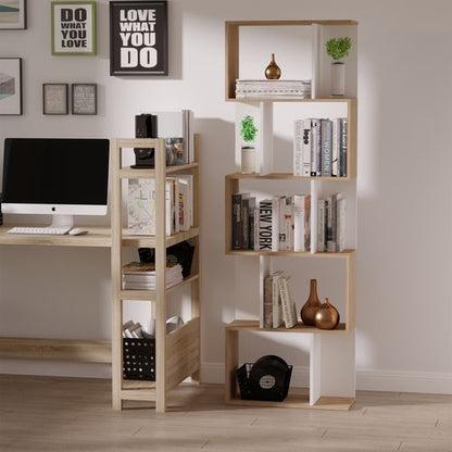 5-tier Display Shelving Storage Bookcase S Shape Unit Natural