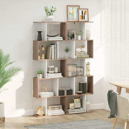 5-tier Display Shelving Storage Bookcase S Shape Unit Natural