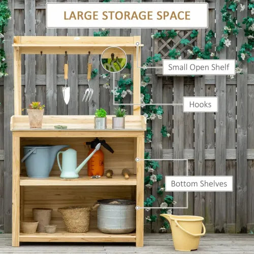 Garden Potting Bench Table Workstation with Galvanized Tabletop